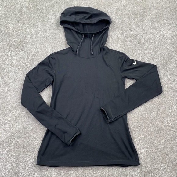 Nike Activewear Funnel Neck Thumb Holes Running Top Shirt Women's Size M Black - Picture 1 of 12